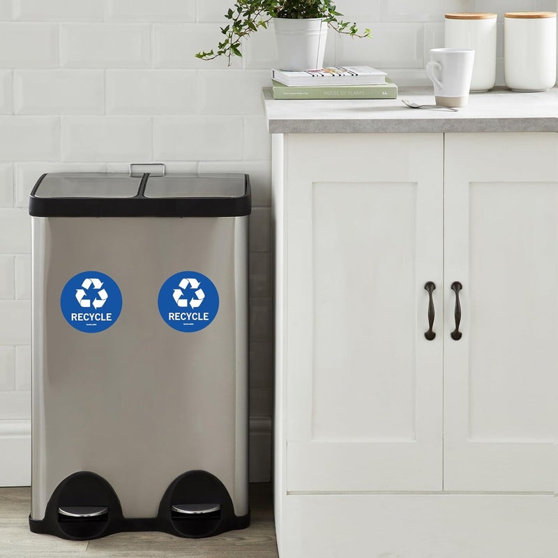 SICOL PLUS Recycle Sticker for Trash can, Recycle Bin Decals and Trash can Stickers 4 x 4 Inches Round 02 pcs Blue Recycle Sticker - Image 4